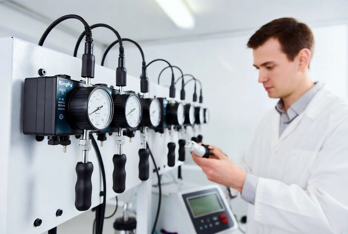 KingPo IEC 60309 compliance gauges testing industrial plugs and sockets in lab.