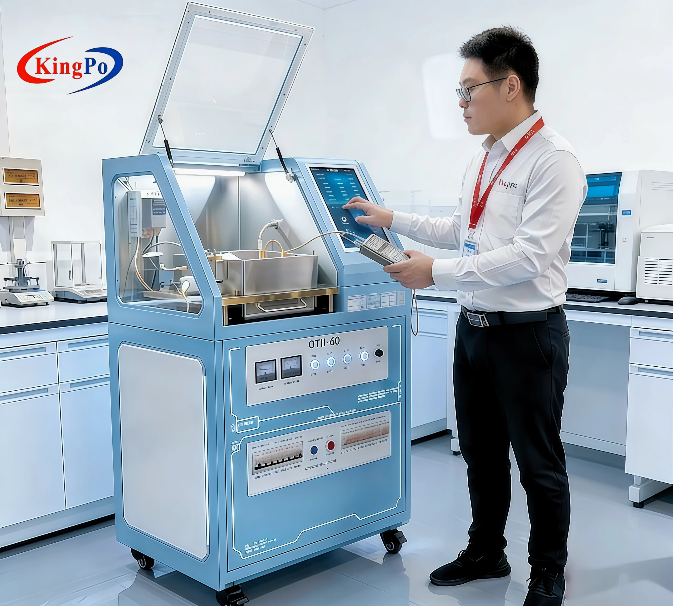 IEC 60601-1 Spark Ignition Tester Control Panel – KingPo PLC Interface with Adjustable Test Speed 0-30 times/min, Cycle Counter, and Oxygen Flow Control