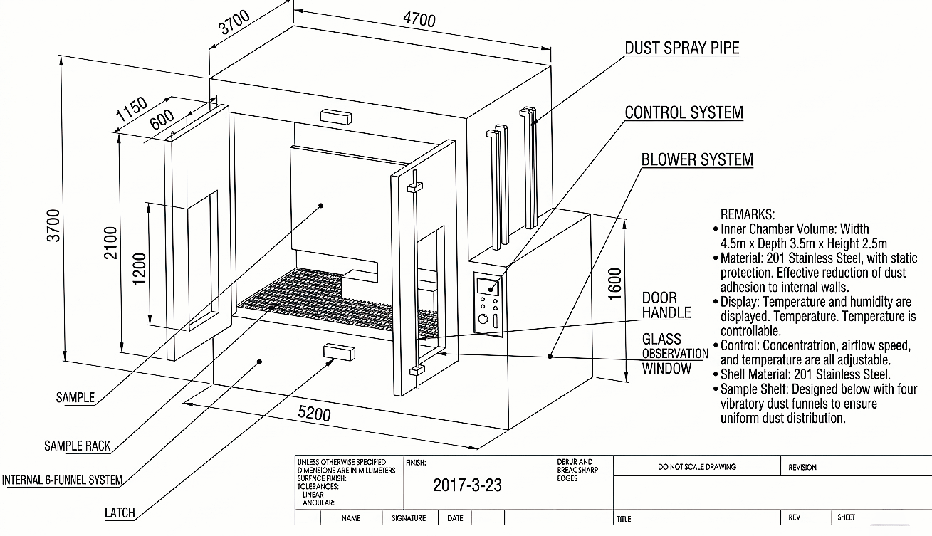 IP6X Sand and Dust Test Equipment – Automotive component dustproof testing chamber compliant with DIN 40050 and IEC 60529 standards