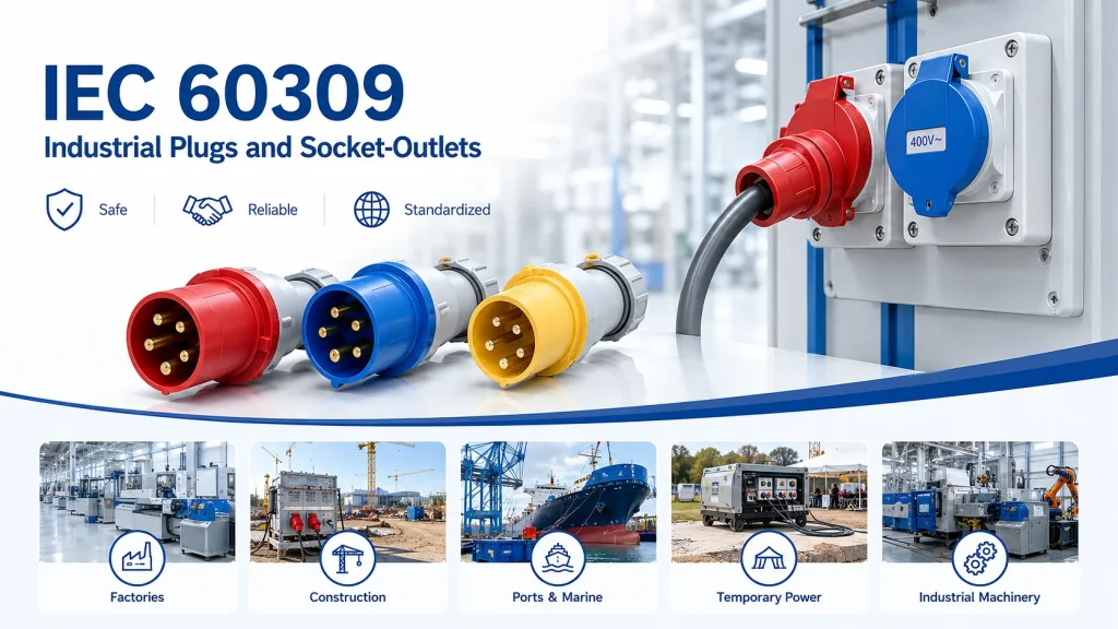 IEC 60309 Connector Guide: Ratings, Configurations, Color Codes & Compatibility 1 IEC 60309 industrial plugs and socket-outlets used in factories, construction sites, ports, marine and temporary power applications
