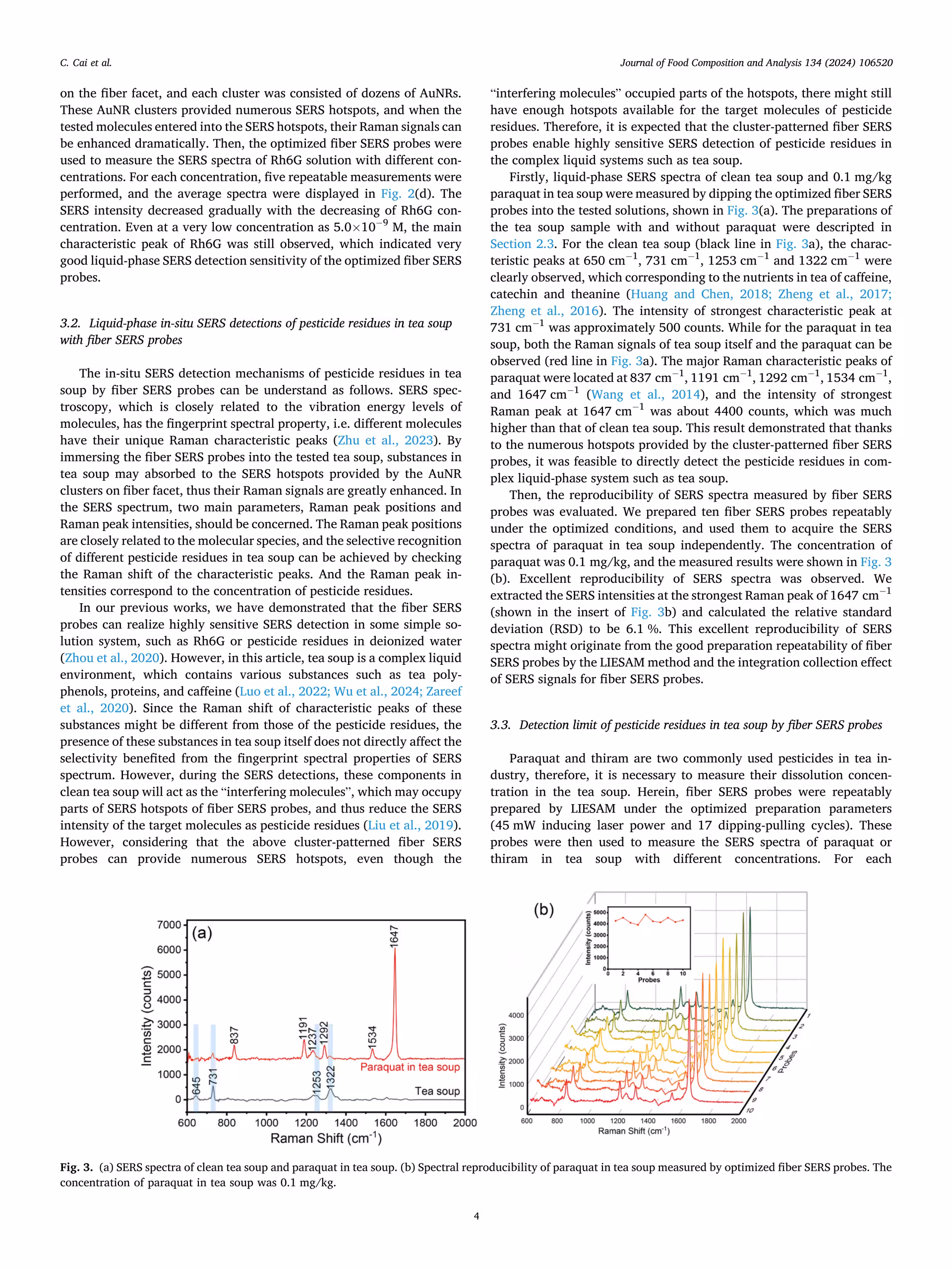 Breakthrough in Food Safety: KINGPO CEO Chao Zhang Guides Graduate Students to Publish SCI Q2 Paper on Rapid Pesticide Detection in Tea 5 Rapid and sensitive in-situ detection of pesticide residues in real tea soupwith optical fiber SERS probes