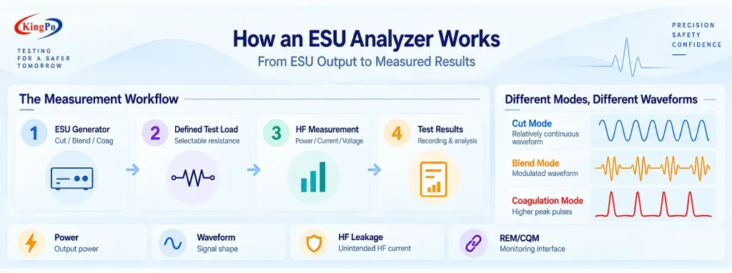 What Is an ESU Analyzer? Electrosurgical Analyzer Guide 6 Biomedical laboratory scene for electrosurgical equipment testing with KingPo instruments