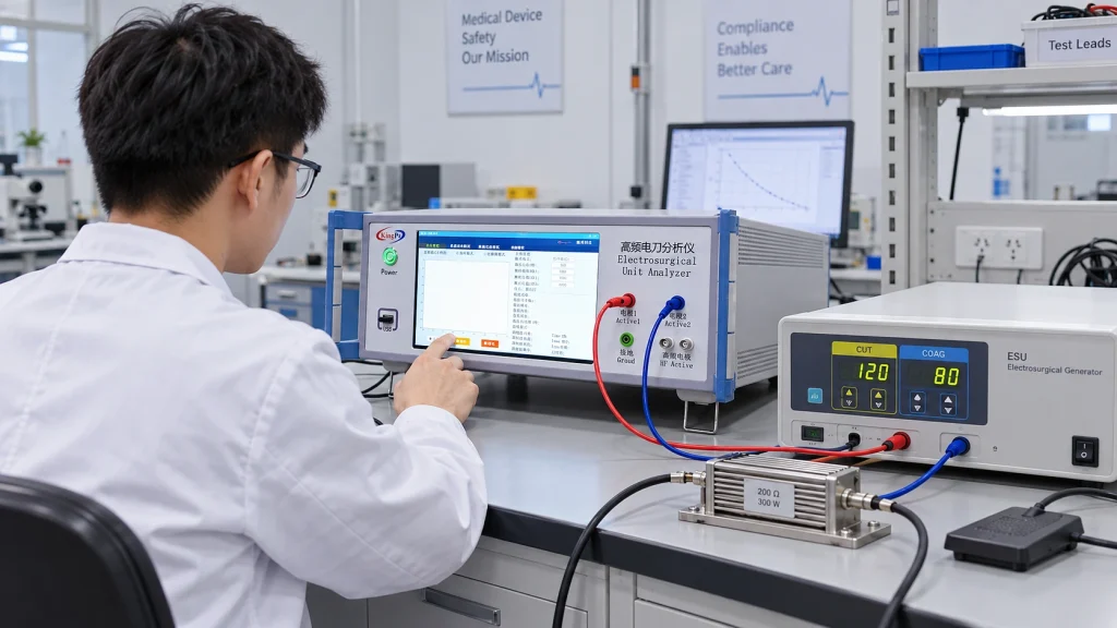 What Is an ESU Analyzer? Electrosurgical Analyzer Guide 1 KingPo ESU analyzer used in an electrosurgical testing laboratory
