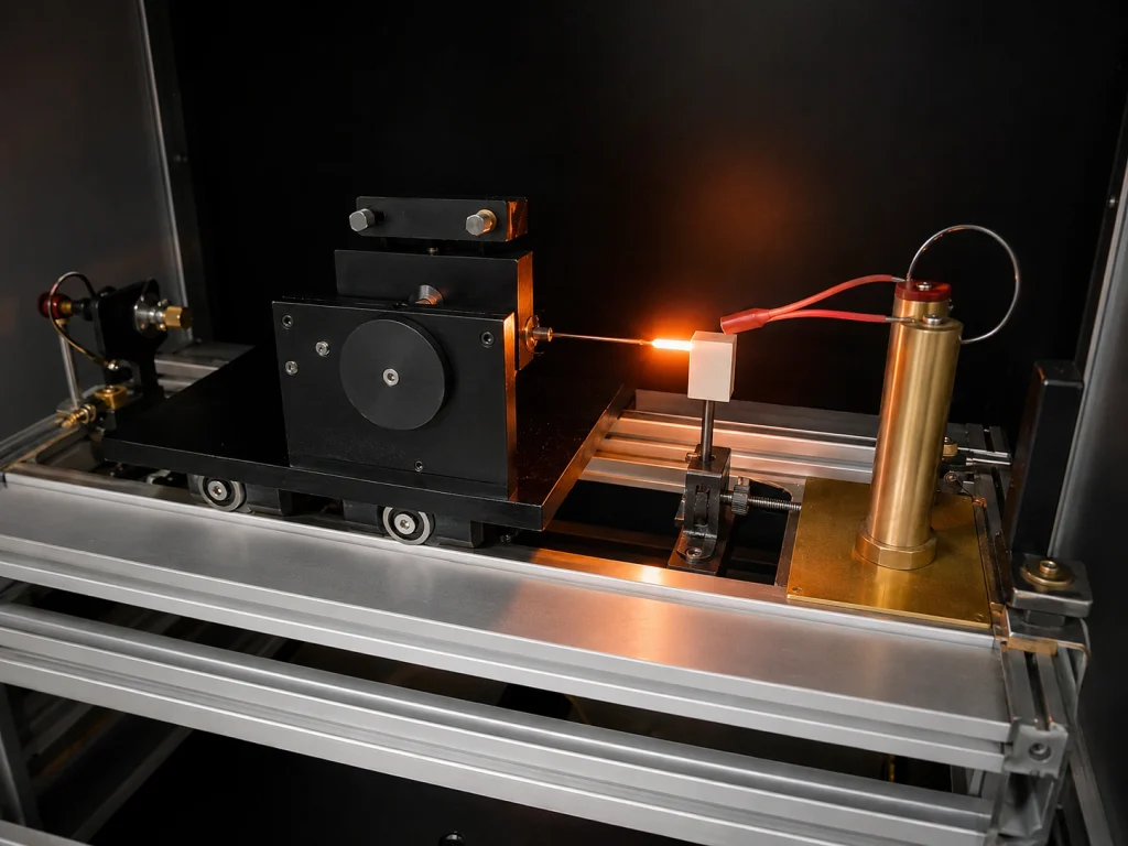 Glow Wire Proficiency Testing: Common Failures, Calibration Errors and Corrective Actions 2 Heated glow wire contacting a test specimen inside a glow wire test chamber