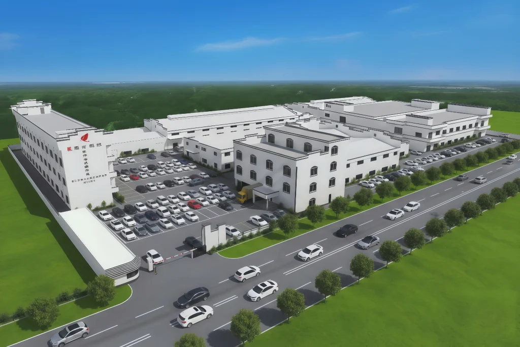 Large industrial complex with parking lot