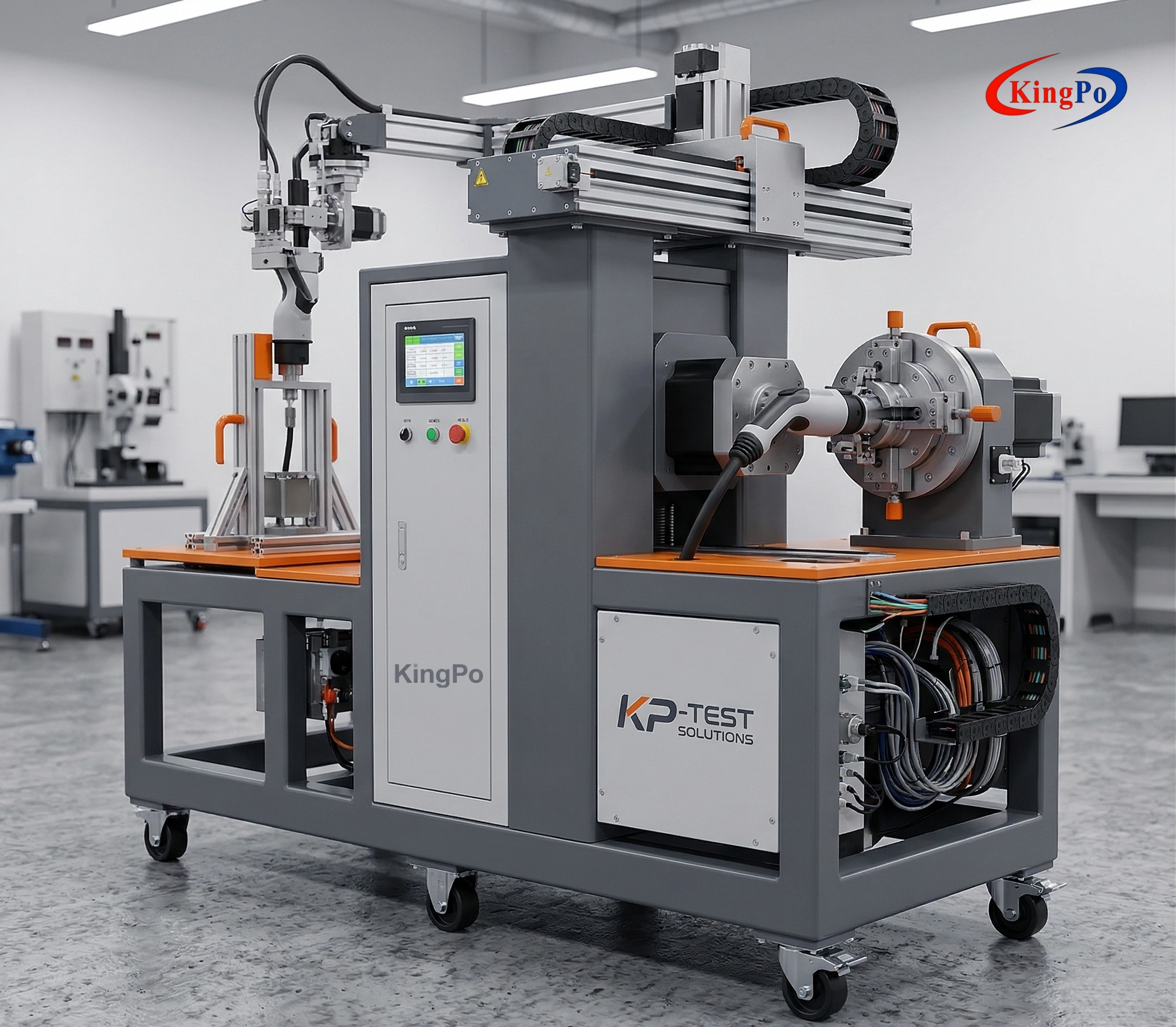 IEC 62196-1 Vehicle Plug Pull Torque Tester Setup – KingPo Universal Fixture for Pull Force and Torque Testing of Vehicle Plugs and Connectors