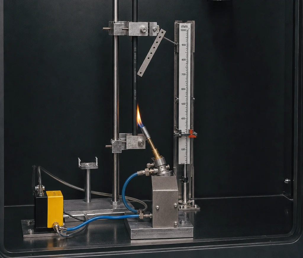 Interior view of the combustion chamber in the IEC 60332-1 Single Cable Flame Propagation Tester – KingPo