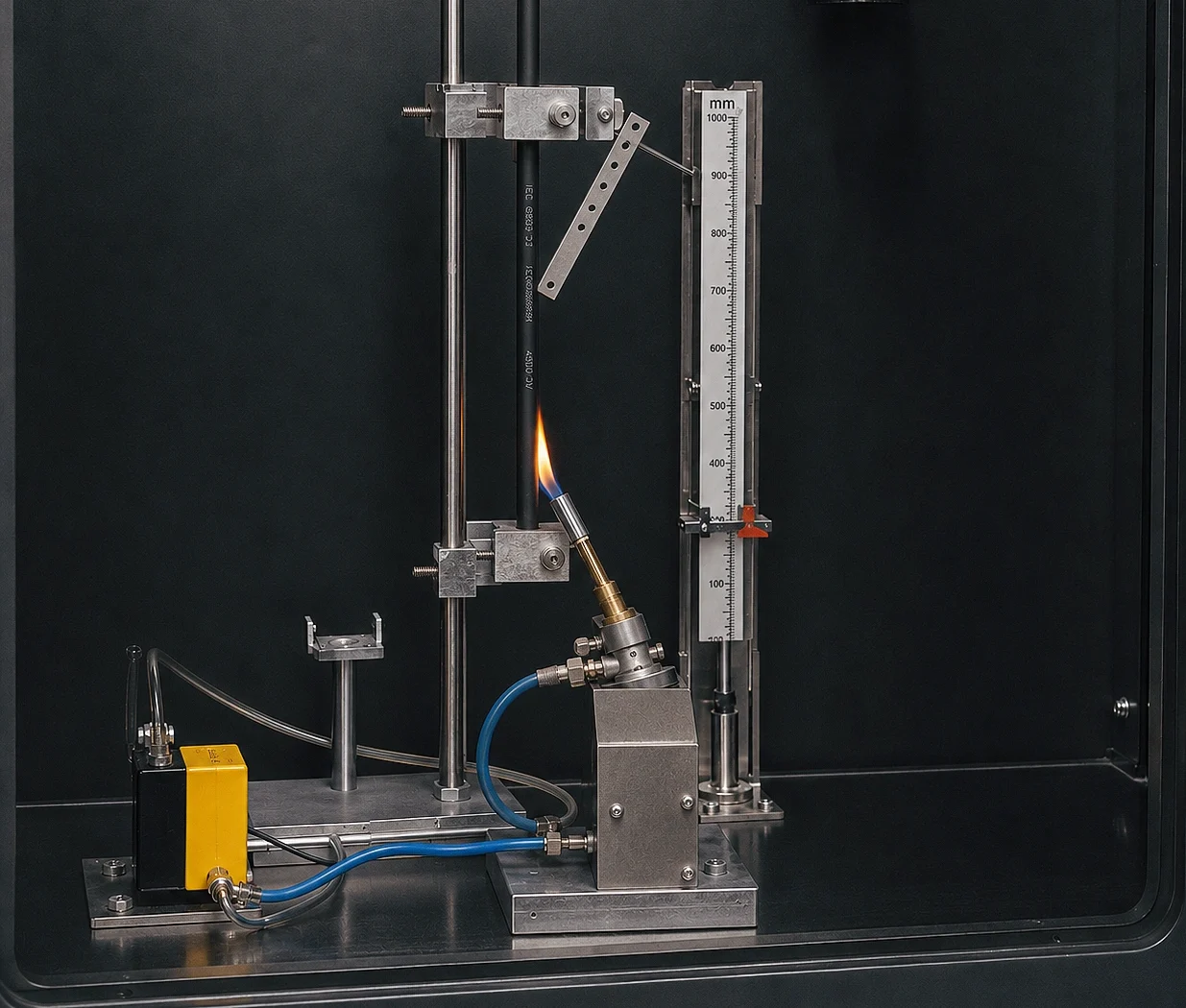 Interior view of the combustion chamber in the IEC 60332-1 Single Cable Flame Propagation Tester – KingPo