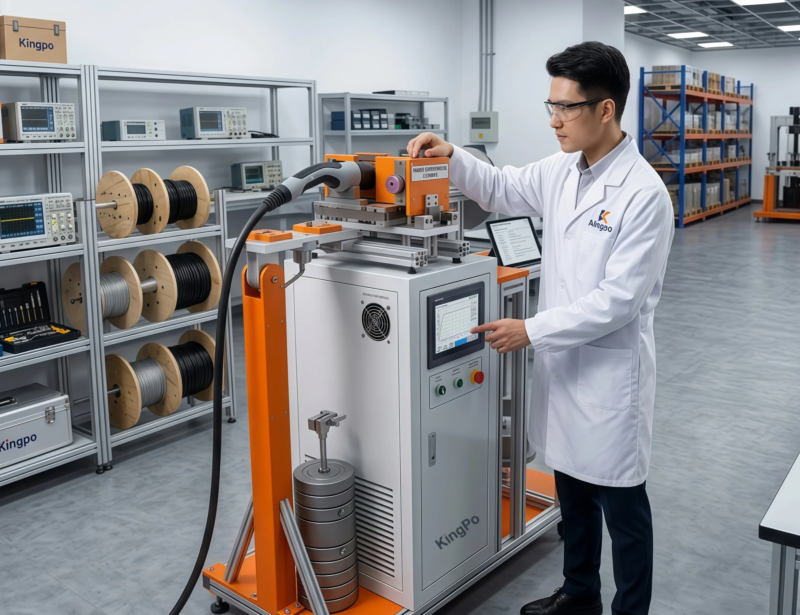 IEC 61851-23 EV Charger Cable Test Equipment – KingPo Universal Clamp Fixture for Pull and Torque Testing of Side B Cable Assemblies