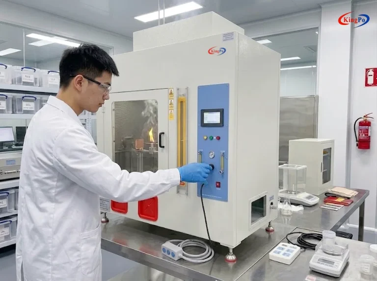 Cámara de ensayo de llama horizontal y vertical – Aplicación de KingPo en laboratorio de inflamabilidad