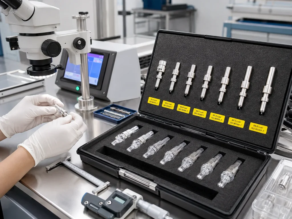 Why Laboratories Choose KingPo for IEC and ISO Testing Equipment 2 ISO 80369-7 Luer gauge and reference connector verification in a laboratory