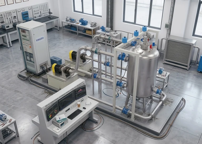 ISO9906 Water Pump Performance Testing System Sensors – KingPo Flow and Pressure Sensors with Ф25/40/50 mm Pipe Diameters for Accurate H-Q, P-Q, η-Q Curve Generation