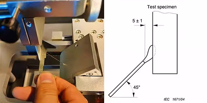 Needle Flame Test Seconds Equipment in Lab – 45° Flame Applied for Adjustable Seconds on Insulating Material Specimen per IEC60695-11-5