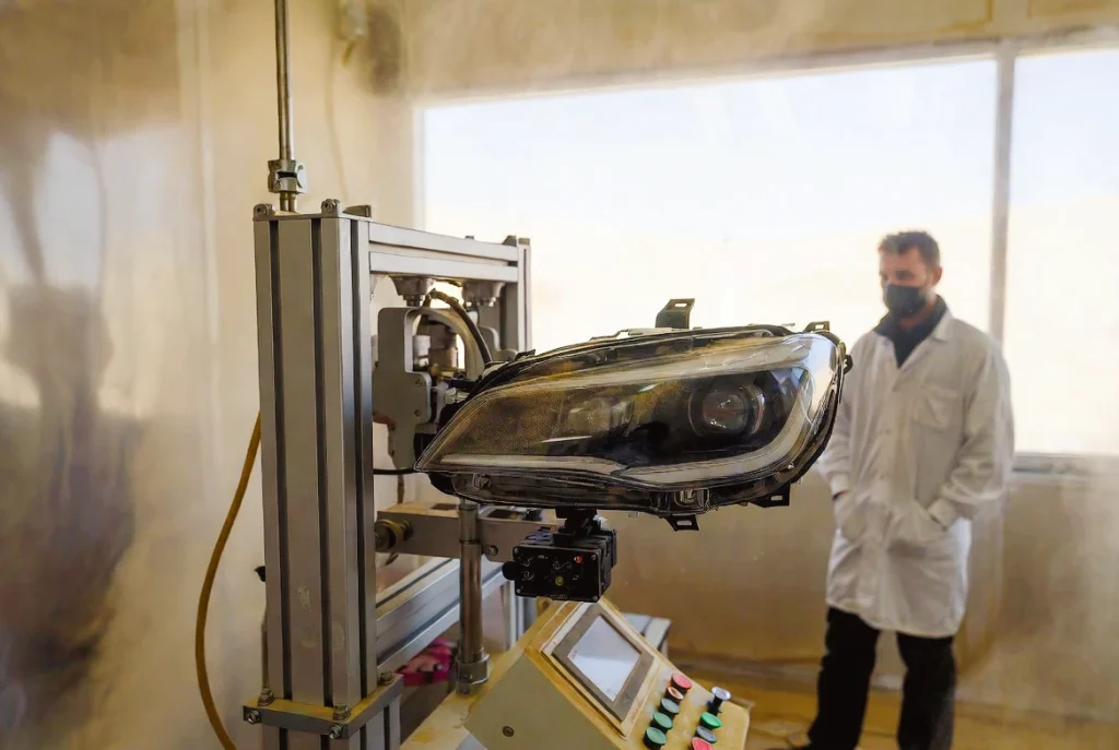 KingPo Sand and Dust Test Chamber testing automotive components with desert environment context.