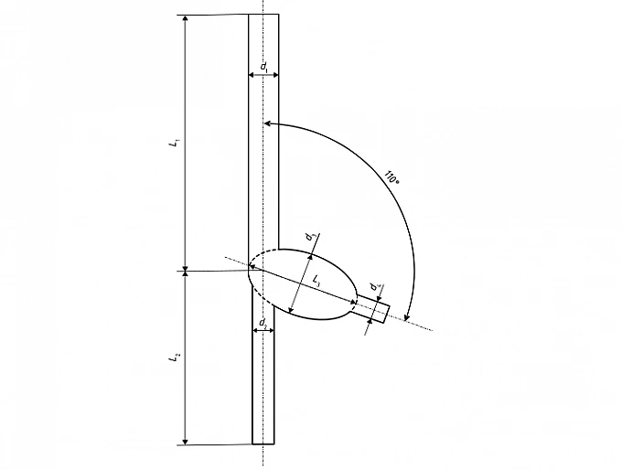 Figure C.2 — Vascular model of superior vena cava, right atrium, and inferior vena cava for testing dual-lumen cannulae recirculation