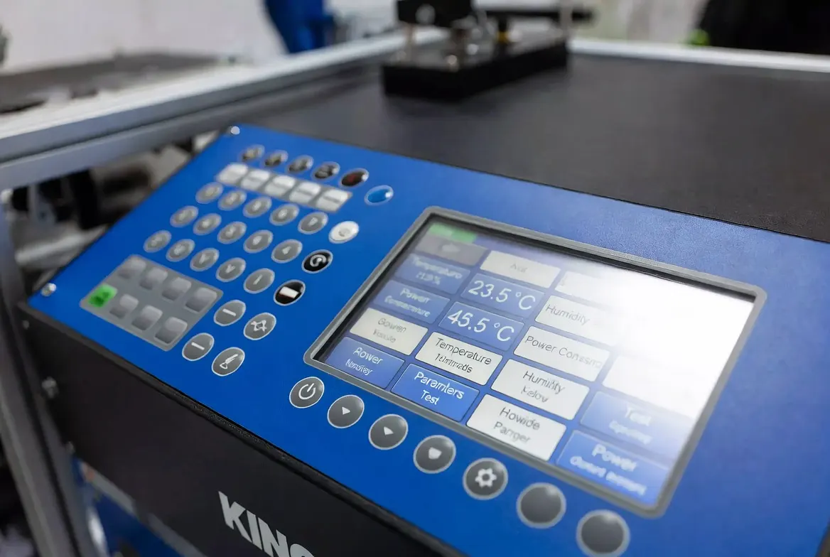 Control panel and touchscreen of KINGPO energy efficiency testing equipment – precise parameter monitoring.