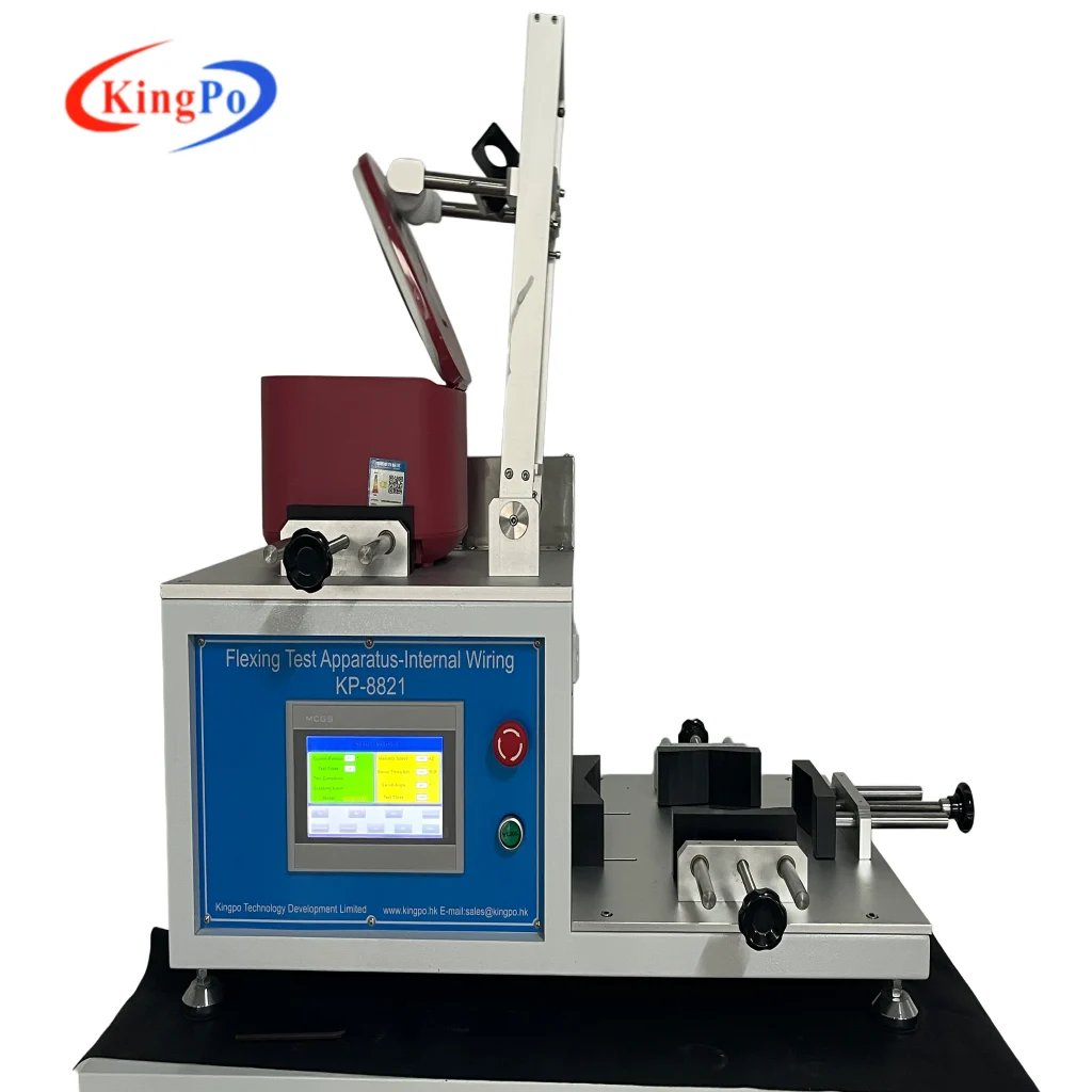 Front view of an IEC 60335-1 internal wiring flexing tester with touchscreen control and cable fixture.