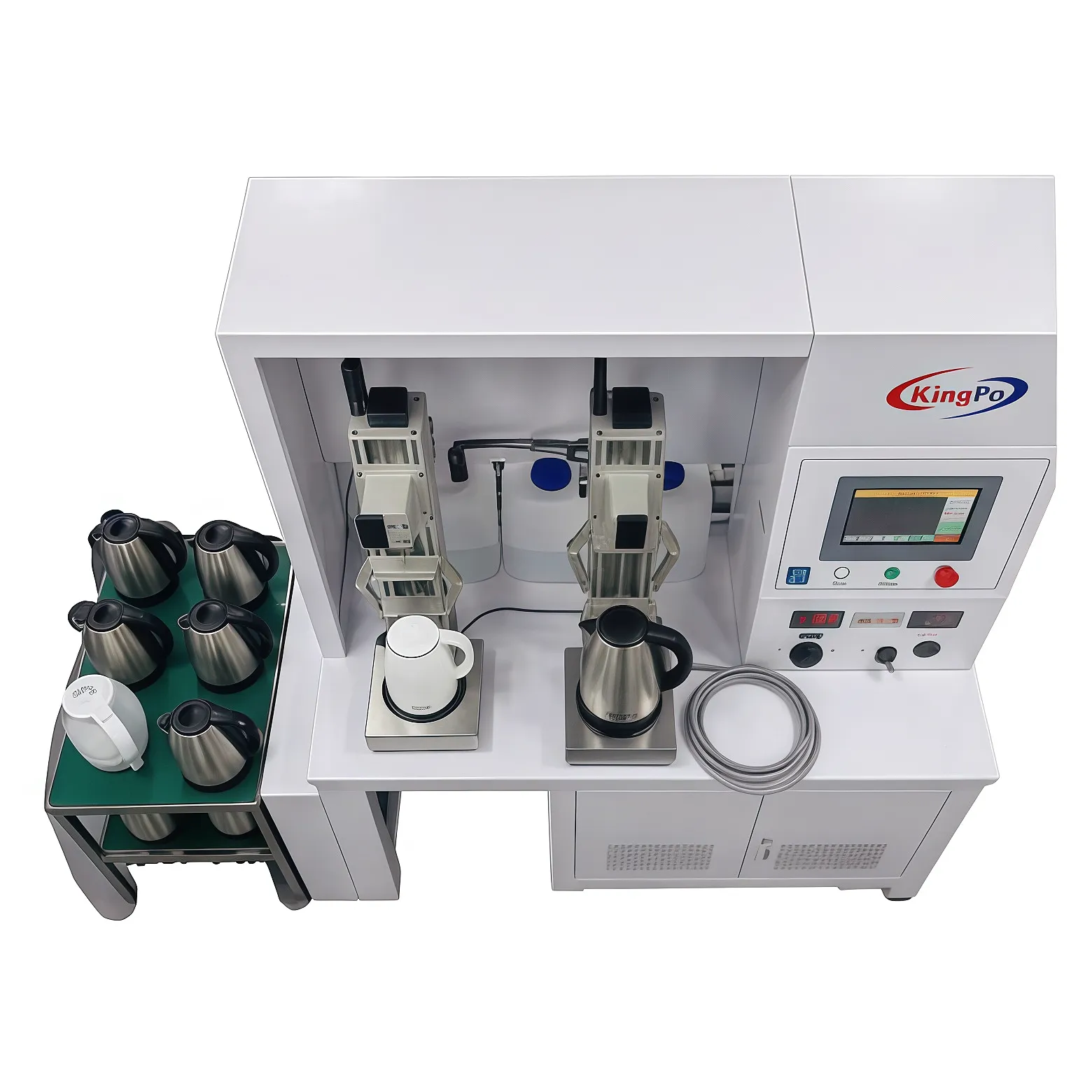 Cordless Kettle Insertion Withdrawal Tester Control Panel โ KingPo 7" PLC Touchscreen with Real-Time Cycle and Position Monitoring