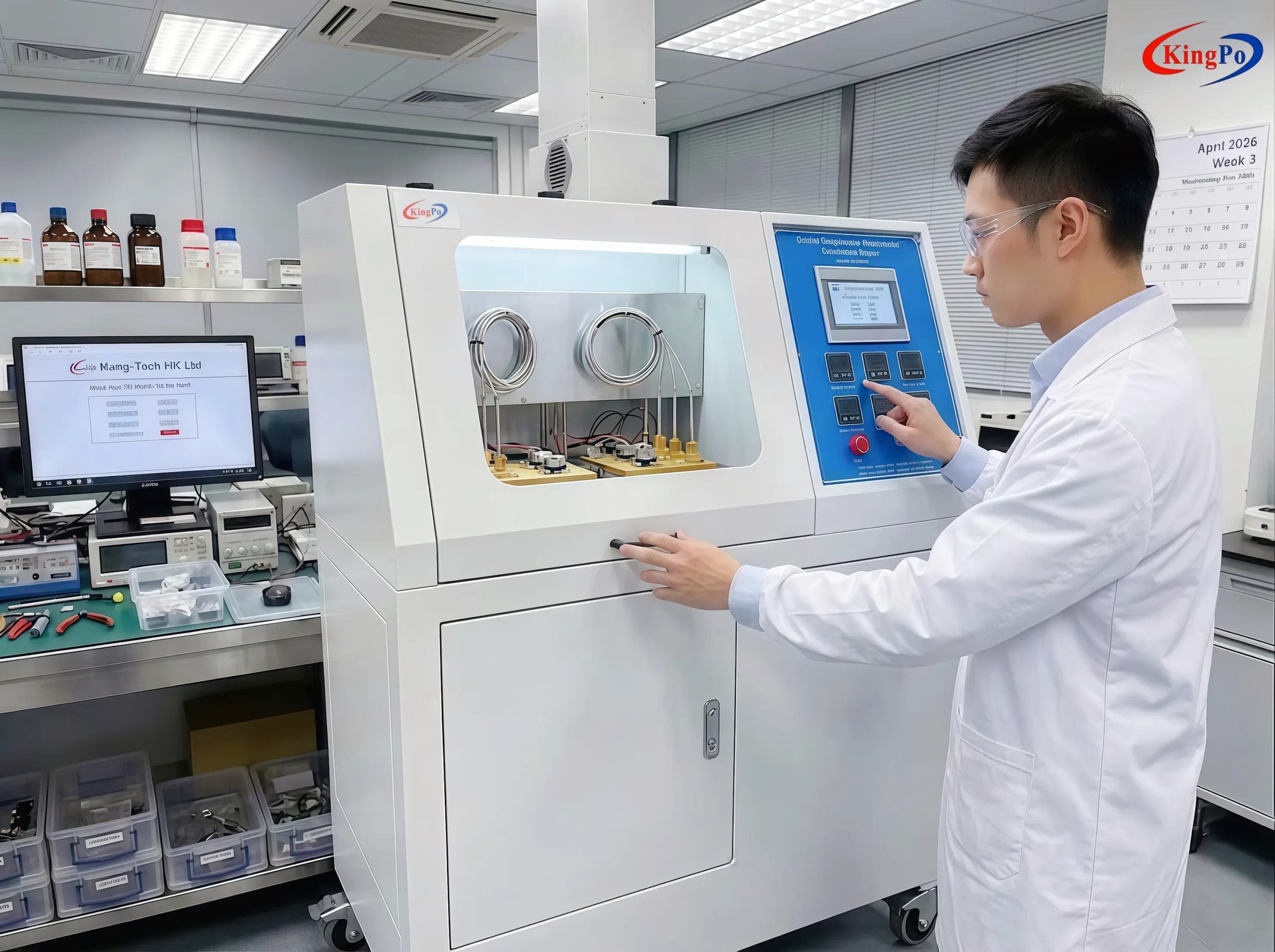 Bimetal Snap-Action Thermostat Endurance Tester โ Laboratory Operator Performing IEC 60730 Endurance Test