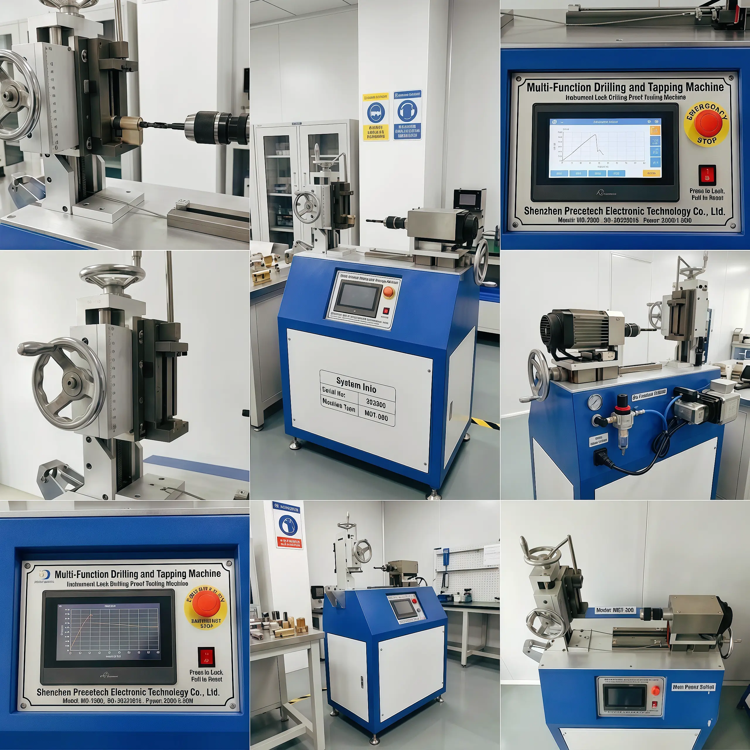 Lock Drilling Proof Testing Machine – KingPo Overall Panoramic View of Complete Mechanical Anti-Theft Door Lock Drilling Resistance Testing System, Showing Multi-Axis Spindle, Fixture Platform, PLC Control Cabinet and Industrial Frame for Comprehensive Security Lock Validation per Industry Standards