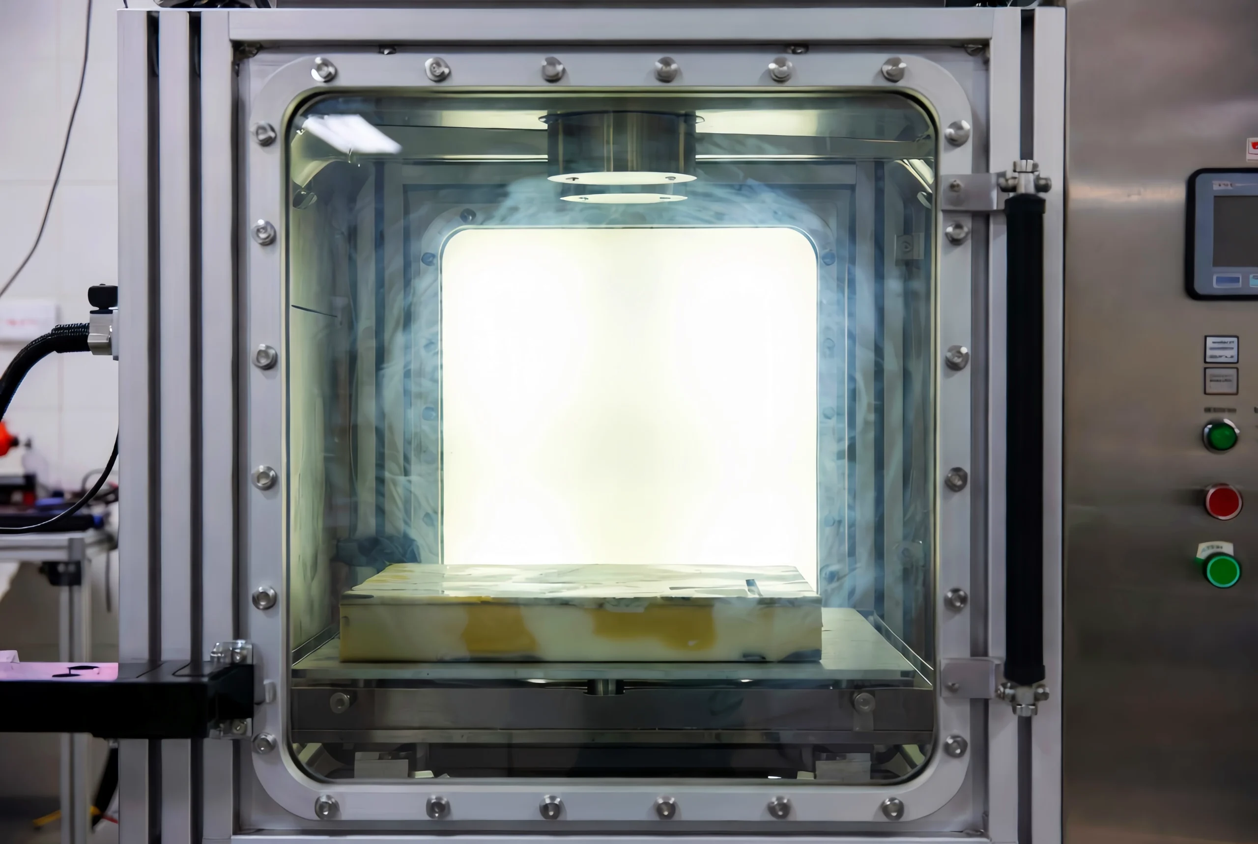 VOC Chamber testing automotive interior sample under natural conditions.