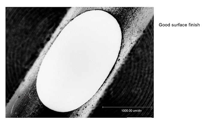Example of different quality achievements of the surface finish of the fan jet nozzle Good surface finish