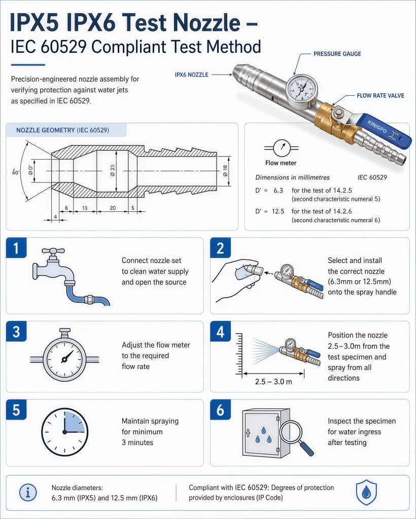 IPX5 IPX6 Test Nozzle IEC 60529 Compliant Test Method