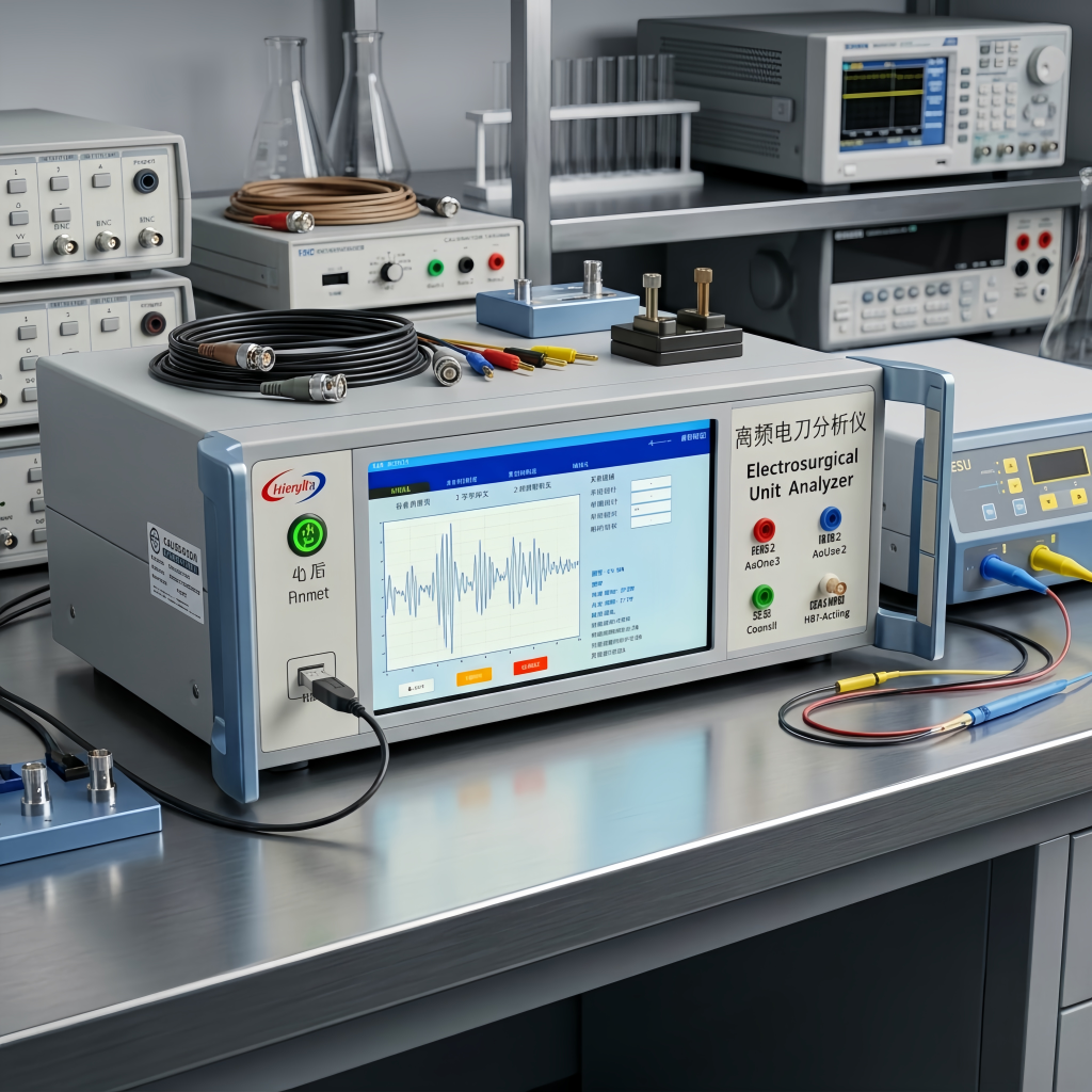 KingPo KP8850 Electrosurgical Analyzer Successfully Delivered and Accepted by ZHEJIANG INSTITUTE OF MEDICAL DEVICE TESTING 1 Electrosurgical unit analyzer on lab table.