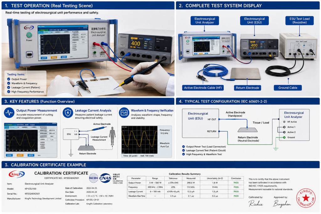 KingPo KP8850 Electrosurgical Analyzer Successfully Delivered and Accepted by ZHEJIANG INSTITUTE OF MEDICAL DEVICE TESTING 2 Electrosurgical unit testing information display