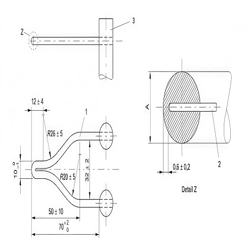 Technical drawing of IEC 60695-2-10 Glow Wire Tip with dimensional specifications
