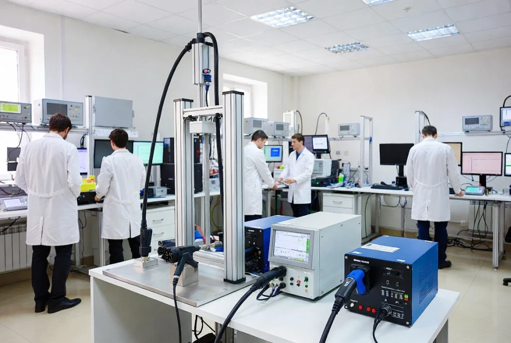 Professional testing laboratory for IEC 62196-1 EV charging connector validation.