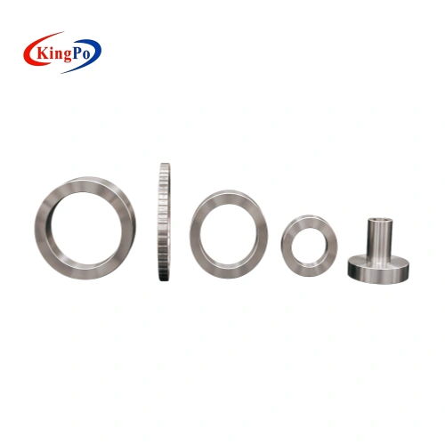 High-precision stainless steel test gauges complying with ISO 8124-1:2014 Clause 6.7.1.2, displayed in a modern lab environment with clear view of brushed metal finish and graduated diameters.