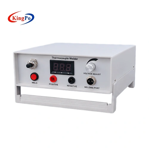 Angled front view of Thermocouple Wire Welder with digital display and control panel