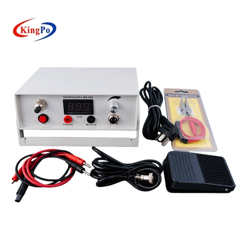 Thermocouple Wire Welder with accessories including foot pedal, welding gun, and cables