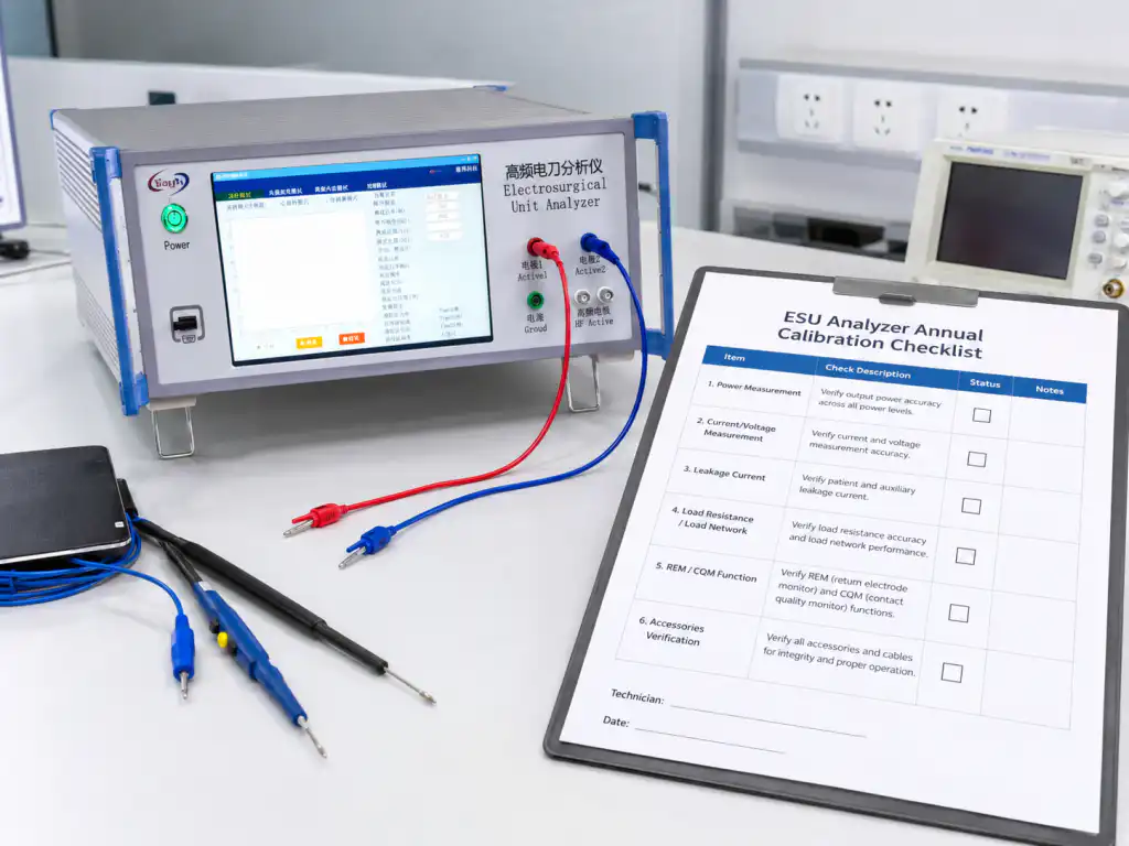 Why Annual Calibration of an ESU Analyzer Is Important for Electrosurgical Unit Safety Testing 5 ESU analyzer calibration certificate showing traceable measurement results