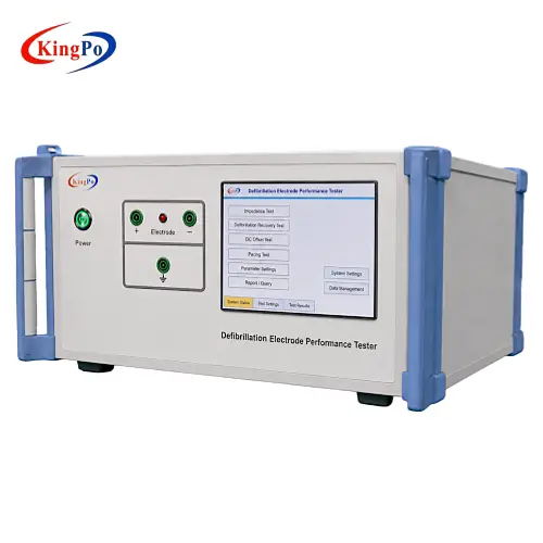 Front view of KP-DFT100E Defibrillation Electrode Performance Tester with English touchscreen interface