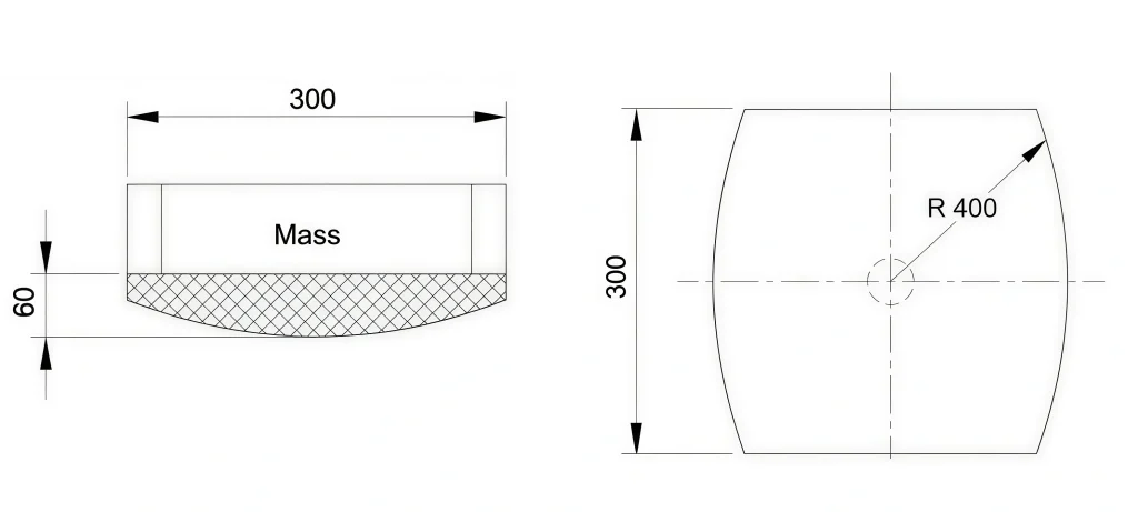 Technical dimension drawing of the IEC 60601-1 Figure 33 body upper-carriage module for dynamic loading=