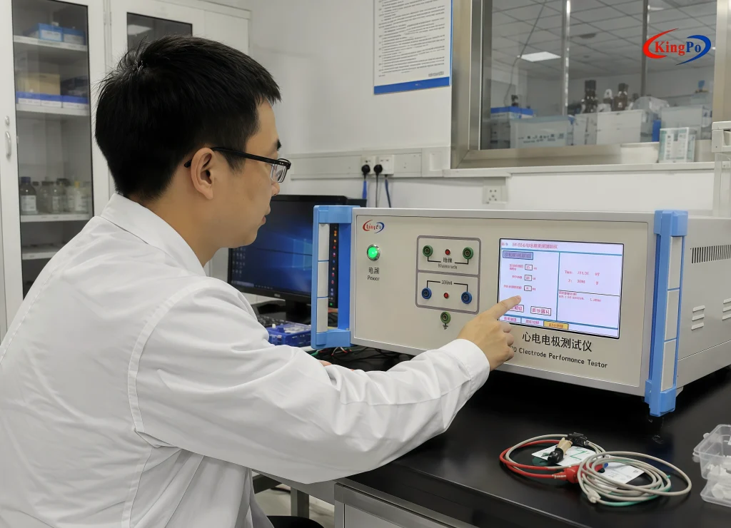 KP-ECG100E IEC 60601 ECG Electrode Tester used in medical device quality control laboratory for electrode verification