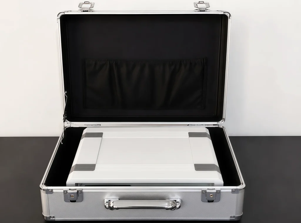 Non-dimmable lamp test circuit secured inside aluminum transport case