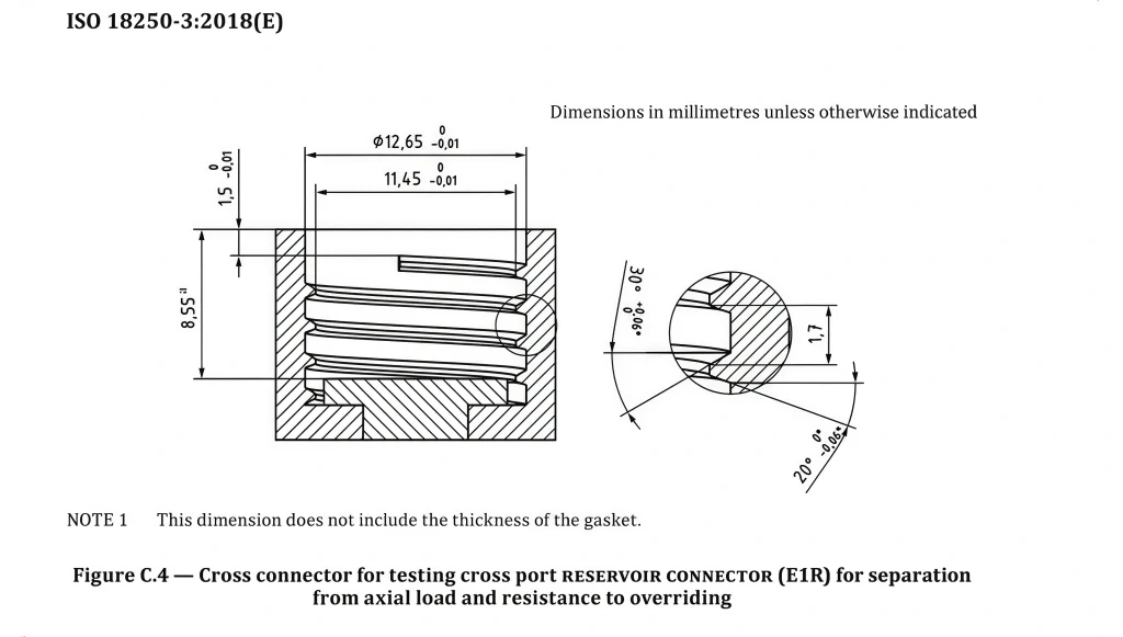 ISO 18250-3 Figure C.4 cross connector technical drawing for axial load separation and overriding resistance testing