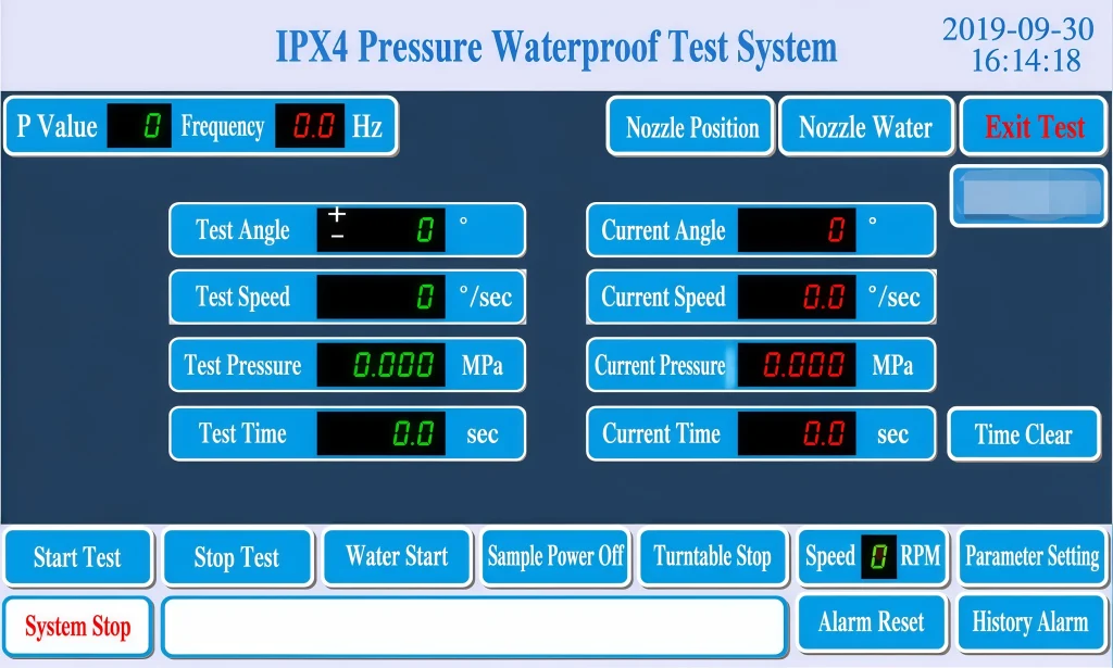 PLC control panel of ISO 20653 IPX4K Rain Test Chamber with touch screen interface