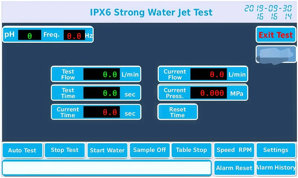 Mitsubishi PLC and touch screen control panel of ISO 20653 IPX6K Water Jet Test Equipment