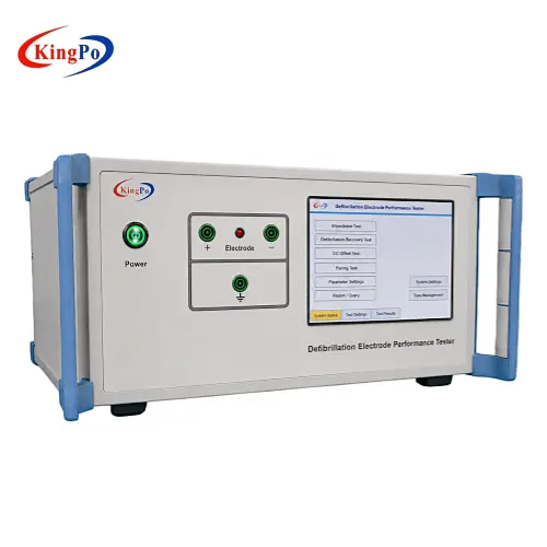 Front view of KP-DFT100E Defibrillation Electrode Performance Tester with English touchscreen interface