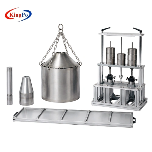 Medical Bed Test Tools and Fixtures set for IEC 60601-2-52 related medical bed safety testing, including cone tool, cylindrical tool, loading pad, pressure plate and footboard force application device