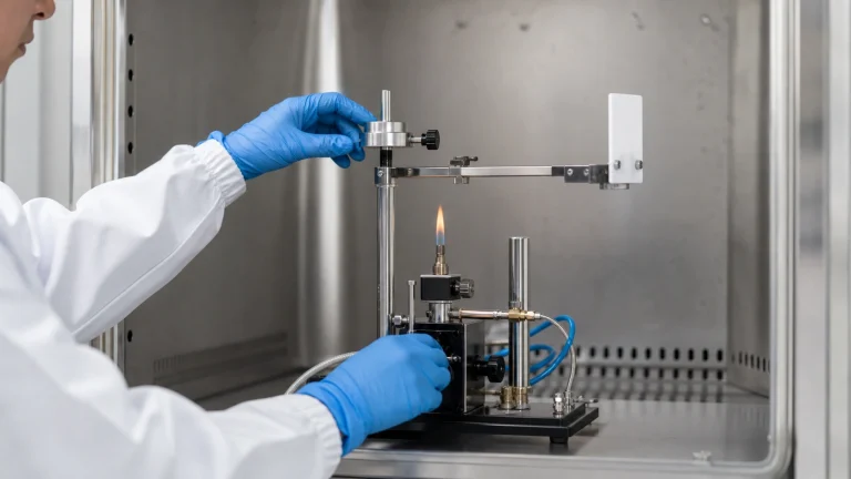 Needle flame test apparatus calibration before IEC 60695-11-5 testing
