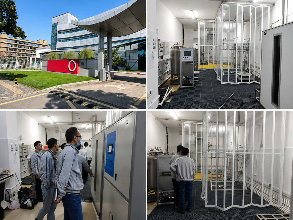 Interior detail of the rain test room system designed for IEC 60529 waterproof and water ingress protection testing