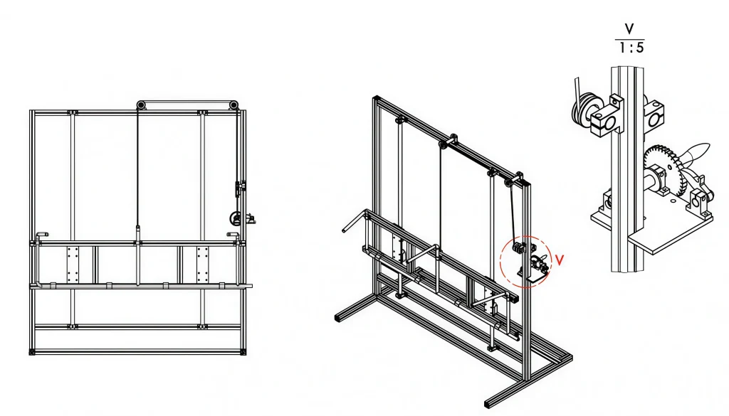 Movable aluminum frame with lockable wheels on UL 1598 Rain Test Apparatus