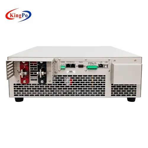 Rear connection view of HSW68 programmable DC power supply with high-current terminals and communication interfaces