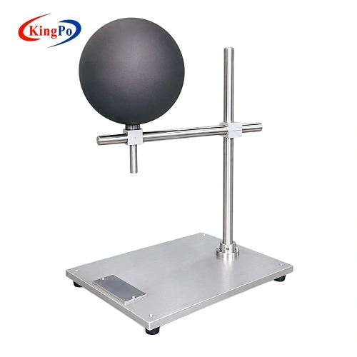 Left-angled view of the 200 mm wooden sphere used for IEC 60335-2-23 hairdryer testing.
