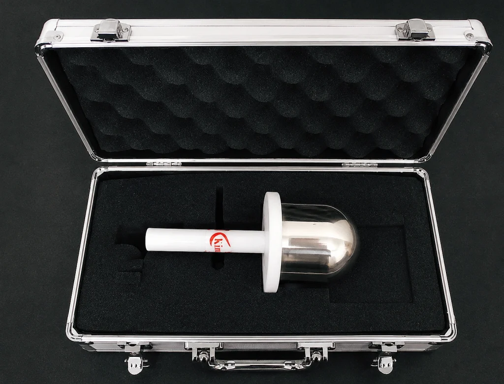 IEC 60335-2-30 75mm Test Probe stored in a protective carrying case for Clause 11 protective performance testing of room heaters and similar appliances.